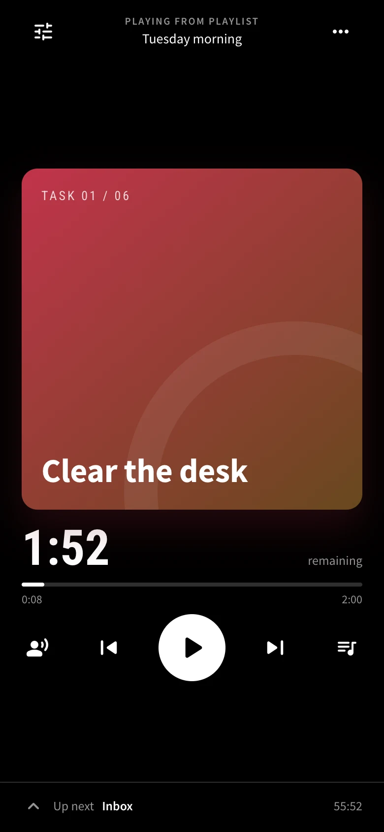 The phone player in dark mode